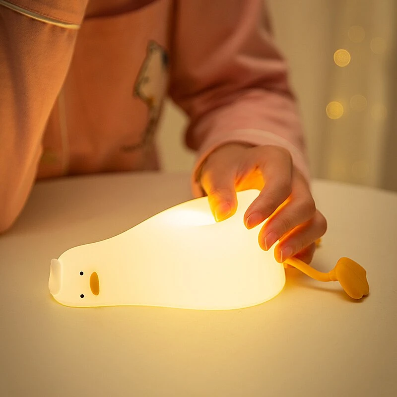 Led Nachtlamp Schattige Eend Cartoon Siliconen Slaaplicht Usb Oplaadbare Touch Sensor Timing Slaapkamer Bedlampje Voor Kind Cadeau