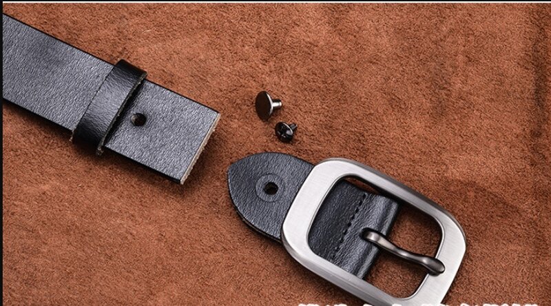 Cinturón de cuero de vaca puro con hebilla cuadrada para mujer