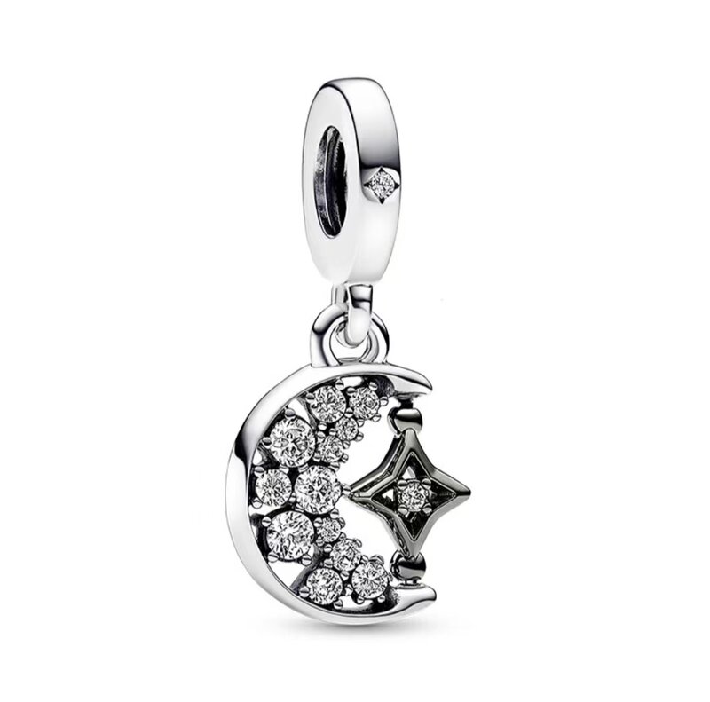 Gesper cincin bulan bintang Fashion pesona asli perak Sterling 925 baru cocok untuk DIY gelang ular kalung perhiasan anak perempuan