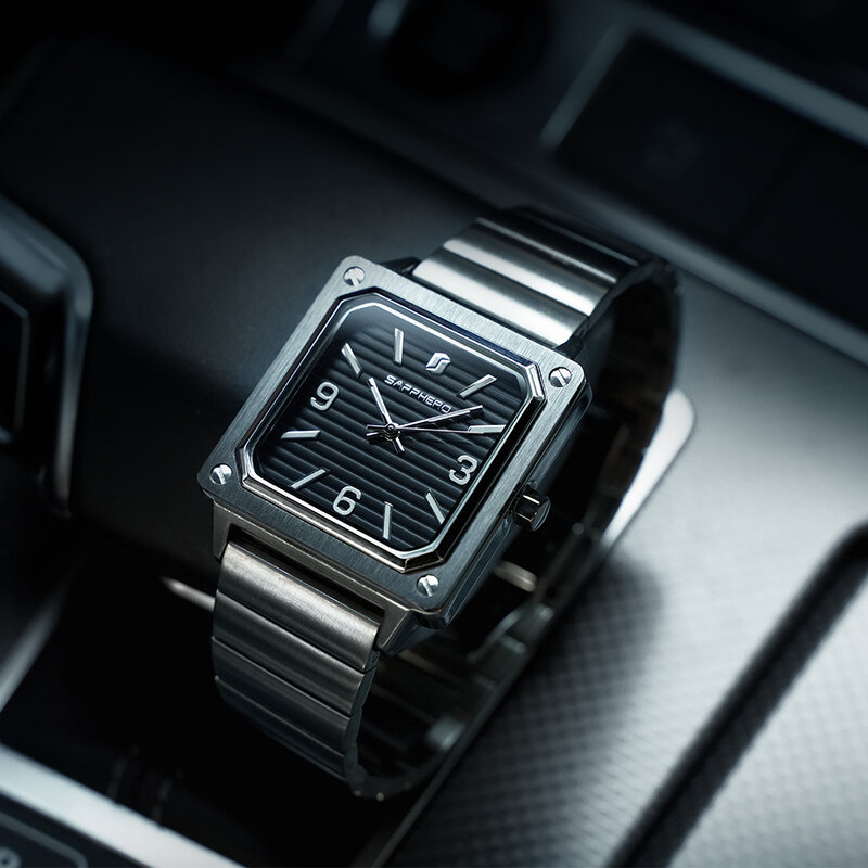 Мужские часы SAPPHERO, квадратные наручные часы для влюбленных, Кварцевые черные часы из нержавеющей стали, водонепроницаемые простые водонепроницаемые часы для мужчин
