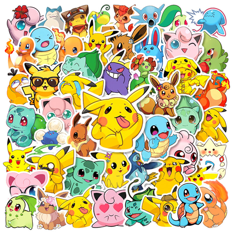 10/30/50 buah stiker Pokemon Anime lucu stiker kulkas casing ponsel Laptop koper dekorasi stiker kartun lucu untuk mainan anak-anak