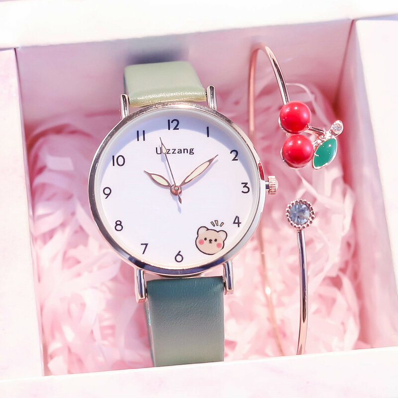 Relógios para crianças bonito estilo colegial urso dos desenhos animados menina menino jardim de infância couro macio quartzo kidswatches relógios reloj