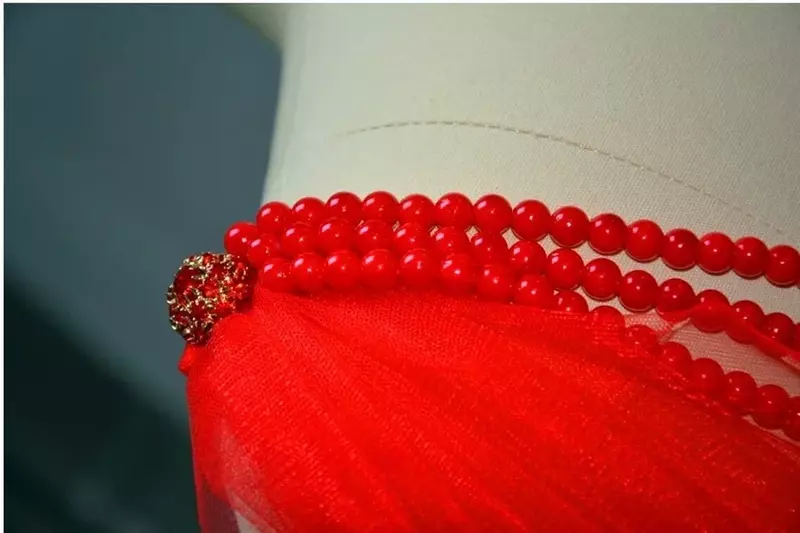 Capa de cuentas artificiales de tul rojo, accesorios de boda, capa de velo de novia, envoltura de cristal