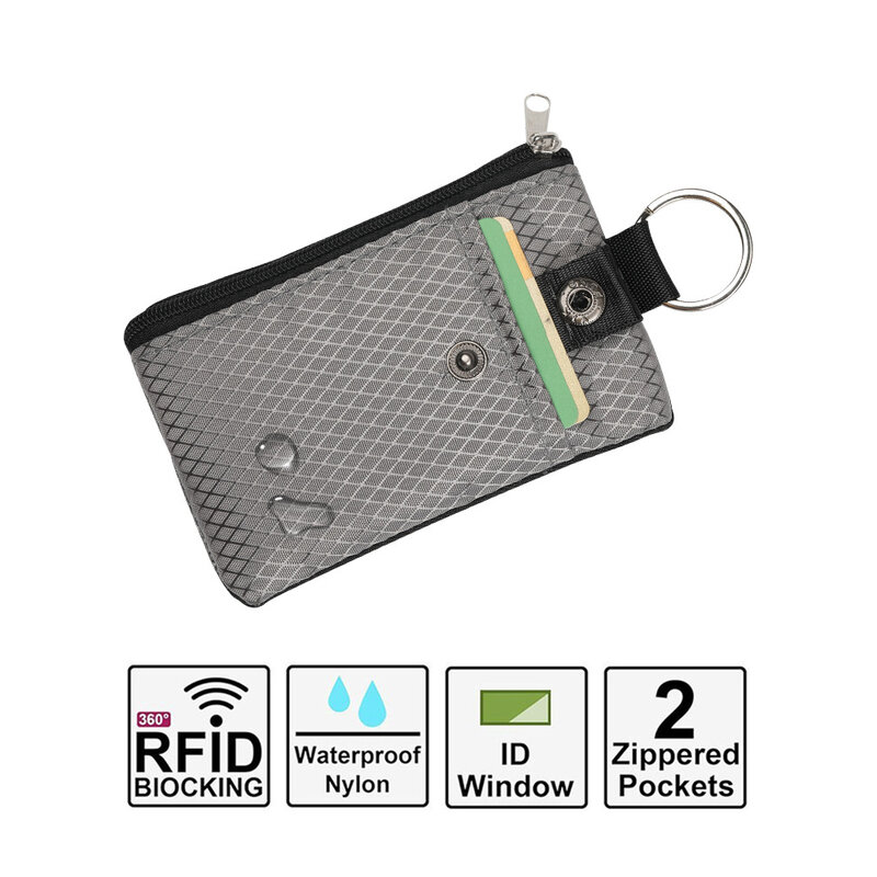RFID 차단 걸이식 목 지갑, 캐주얼 원단, 작은 사각형 투명 지퍼 카드홀더, 여행 여권 카드 가방, 카드 보관
