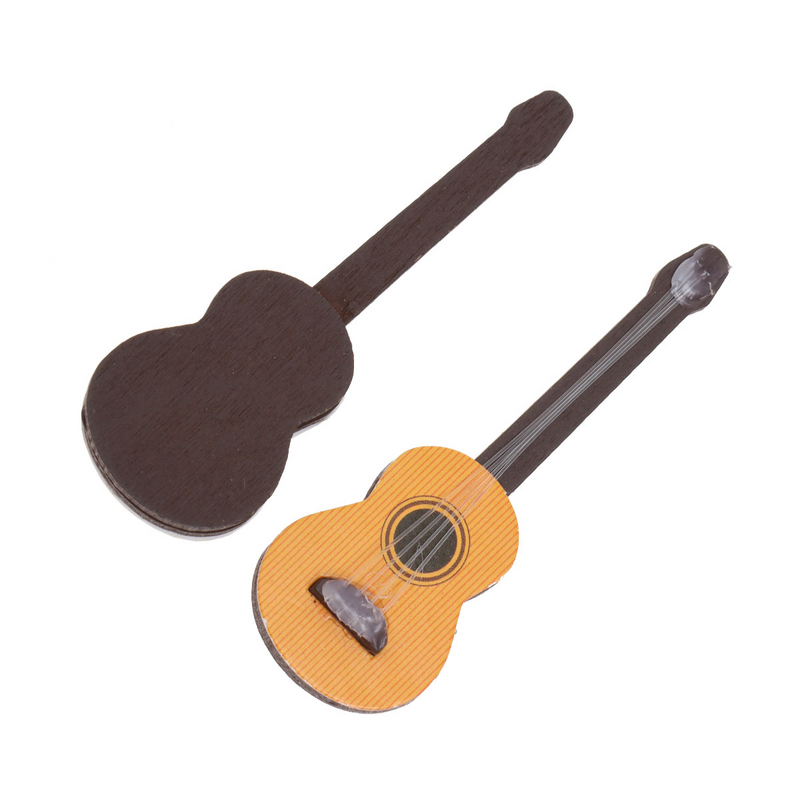 2 Pcs Simulated Guitar Toys Artificial Micro Decors Layout Props Wooden Ornaments for House Supplies