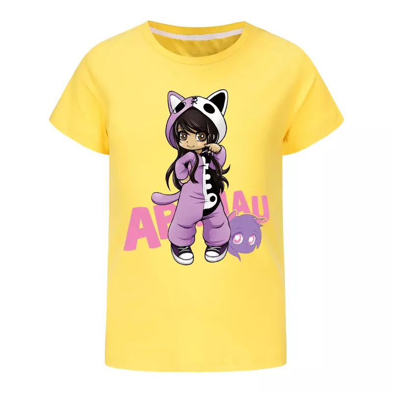Kaus kucing APHMAU kartun anak-anak pakaian Aaron Lycan kaus katun anak perempuan baju kasual anak laki-laki atasan lengan pendek