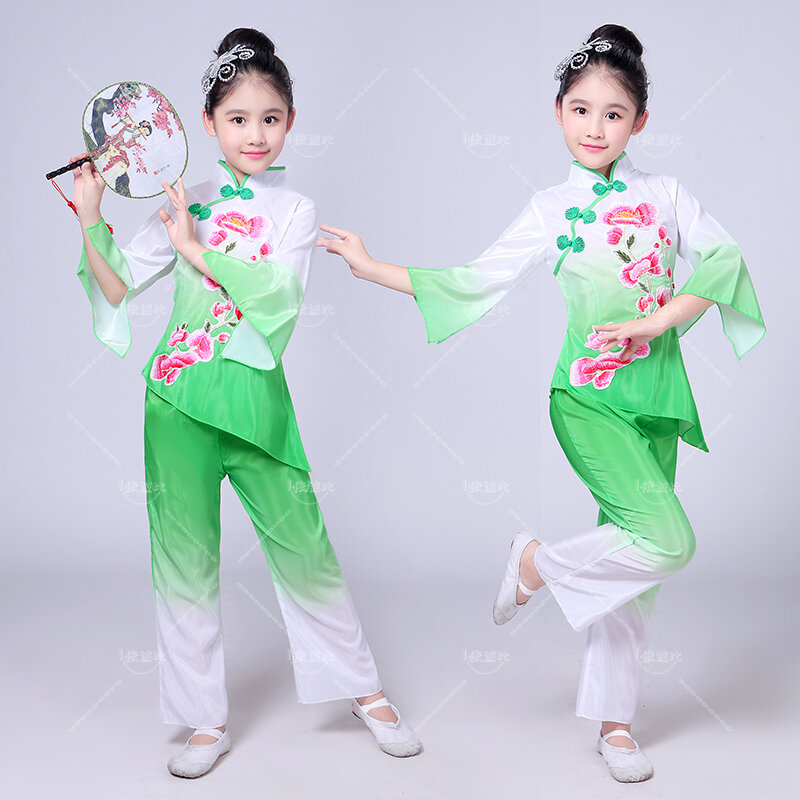 Girls Children's Classical Dance High Quality Embroidery Elegant Costumes Fan Dance Costume Jiangnan Umbrella Hanfu Dance Wear