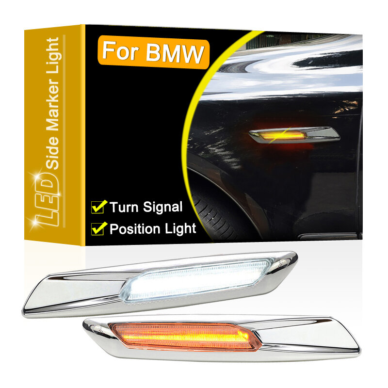 Silver Chrome Shell Smoked Lens Side Marker Lamp For BMW E82 E88 E90 E91 E92 E93 E60 E61 Turn Signal Wihte Running Light