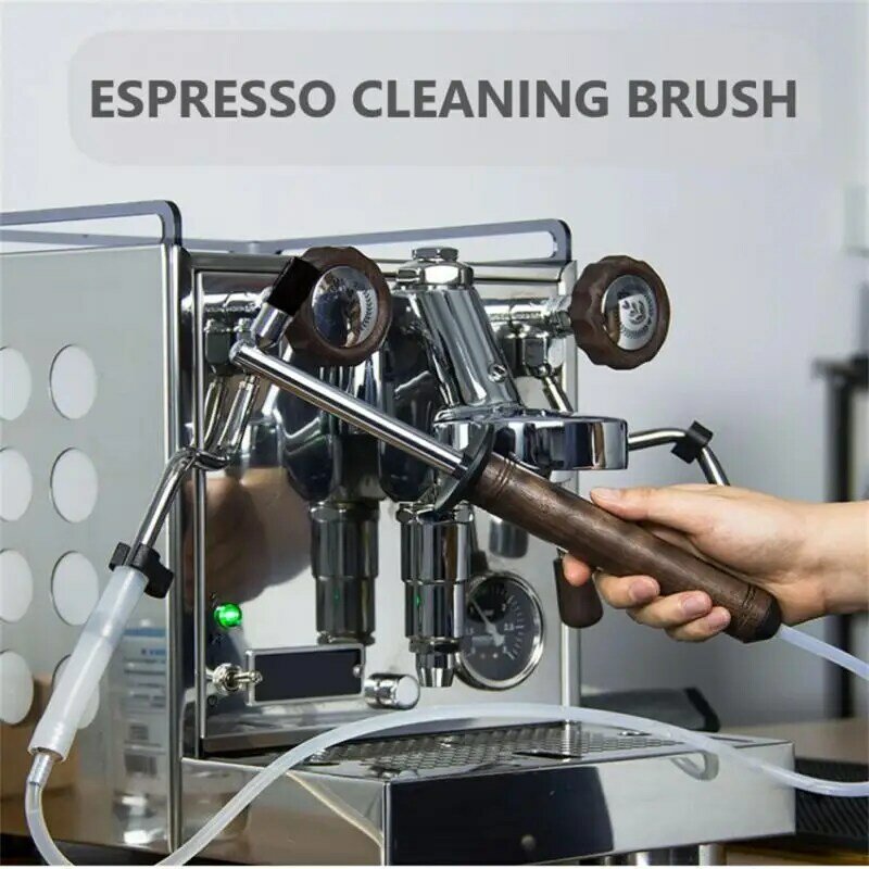 Cepillo de limpieza a vapor para máquina de café, cabezal reemplazable, limpiador de cafetera, mango de madera antiquemaduras de nailon, herramienta de limpieza