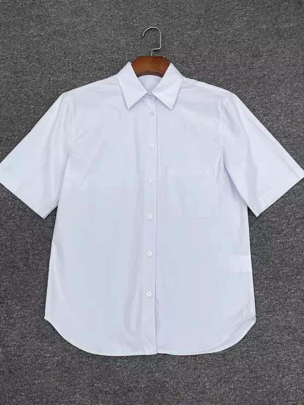 Camisa de algodón para mujer, Blusa de manga corta, holgada, sencilla, para Primavera, novedad de 2024