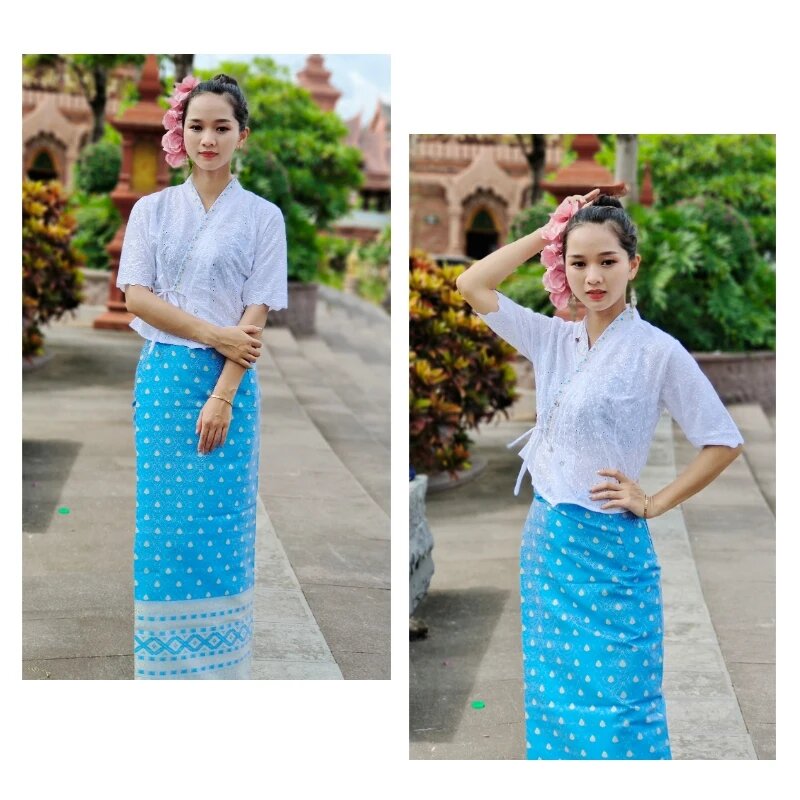 تنورة طويلة التقليدية للنساء ، زي مهرجان داي ، أداء التصوير الفوتوغرافي ، فستان التايلاندية السفر ، جنوب شرق آسيا ، نمط تايلاند