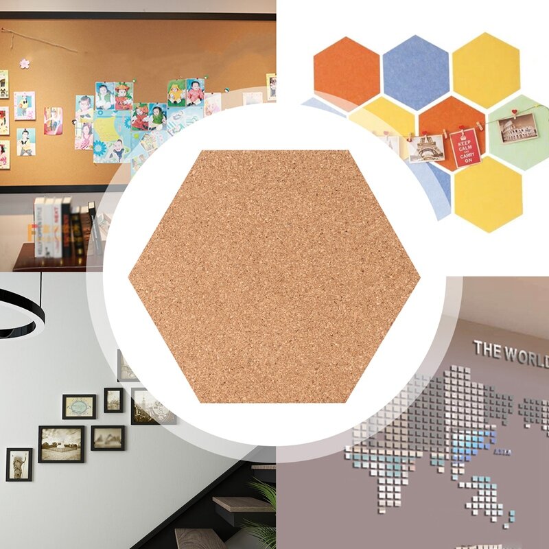 6Pcs Hexagon Cork Board Tiles Self Adhesive Thick Corkboards For Wall Memo Boards Pin Board Decorative Bulletin Board
