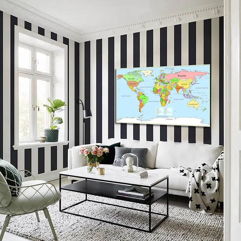 家の装飾の世界地図,225x150cmの不織布の絵,スペインの壁のポスター,フレームなし,フレームなし