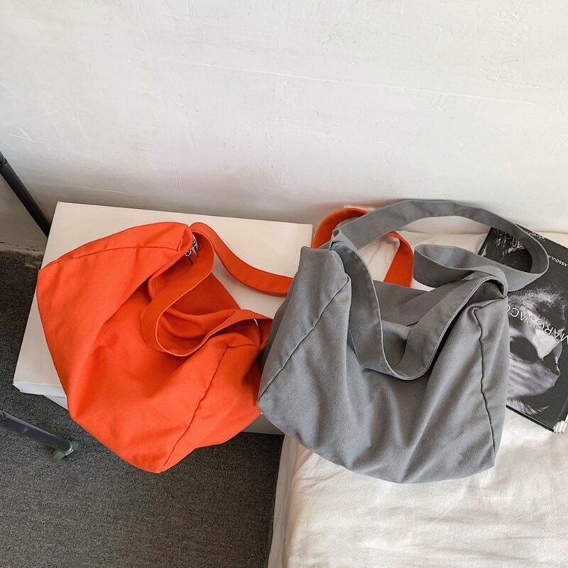 Canvas Crossbody Bag Fashionable Large Capacity Solid Color Handbag Washed Single Shoulder Bag Student