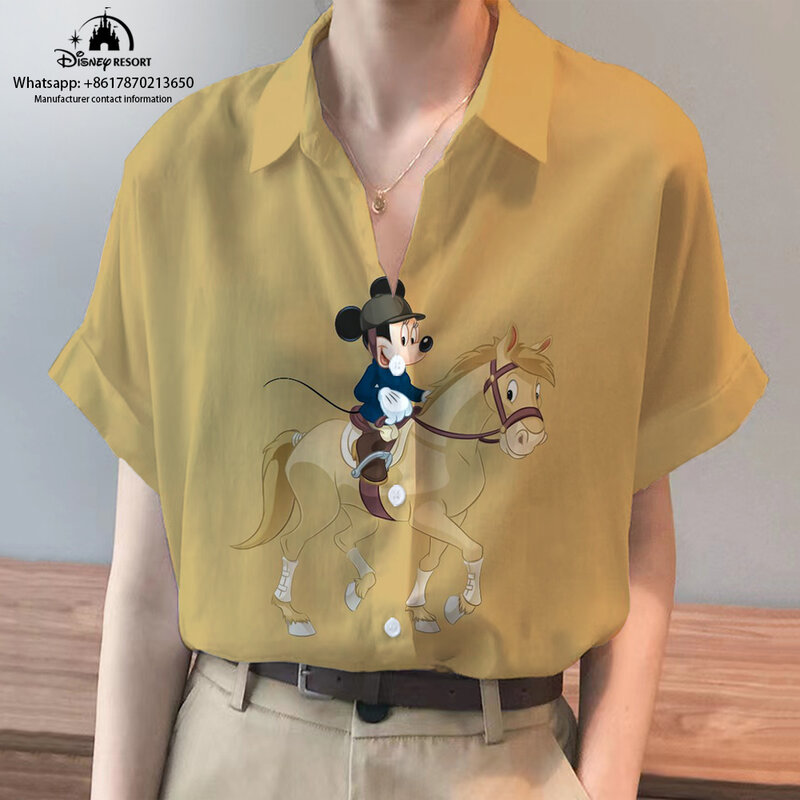 Koszula z krótkim rękawem z anime Mickey i Minnie 2024, nowy letni styl uliczny, moda Disney, casualowe damskie topy, koszula plażowa