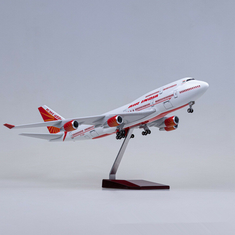 Resina Avião da Índia Airlines, 47cm, Escala 1:160, Modelo Diecast, Airbus 747, Coleção de brinquedos, Presente Display, Luz e Rodas