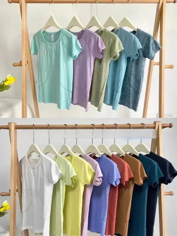 T-shirt de manga curta de limão para mulher, roupa desportiva de secagem rápida, respirável, de secagem rápida, para ioga, fitness, running