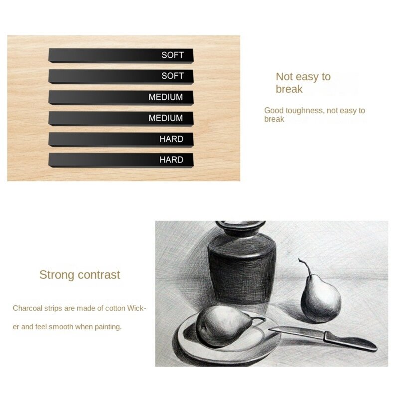 Bâton de carbone carré pour croquis de dessin d'artiste professionnel, graffiti, stylo compressé, barre de carbone, fournitures d'art, ensemble de 6 pièces