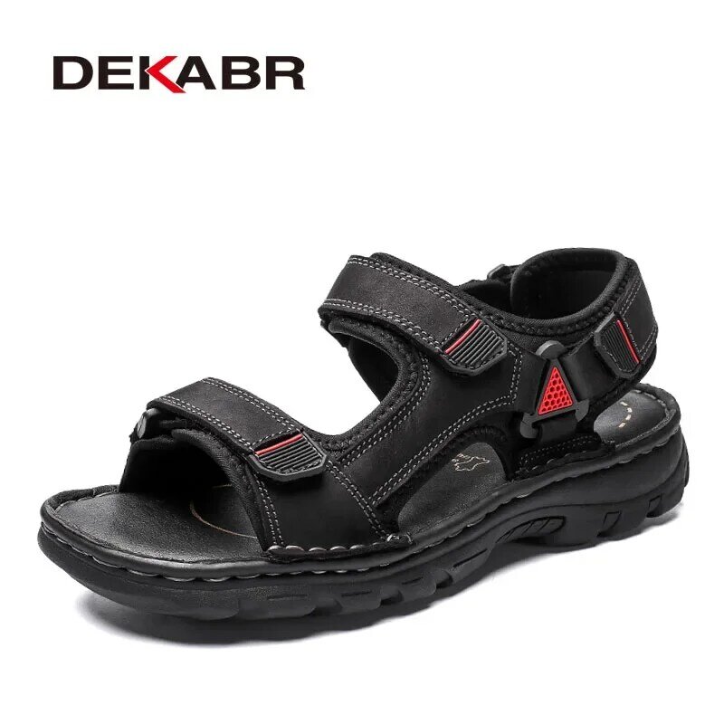 DEKABR-Sandalias de piel auténtica para hombre, zapatos informales de verano para vacaciones y playa, zapatillas antideslizantes para exteriores, talla 48