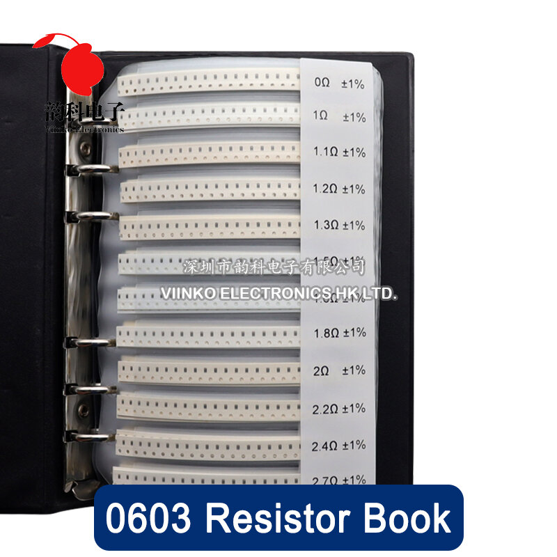 0603 1% SMD Chip Resistor buku sampel 1/10W 170 nilai resistensi berbagai macam Kit 0R - 10M ohm