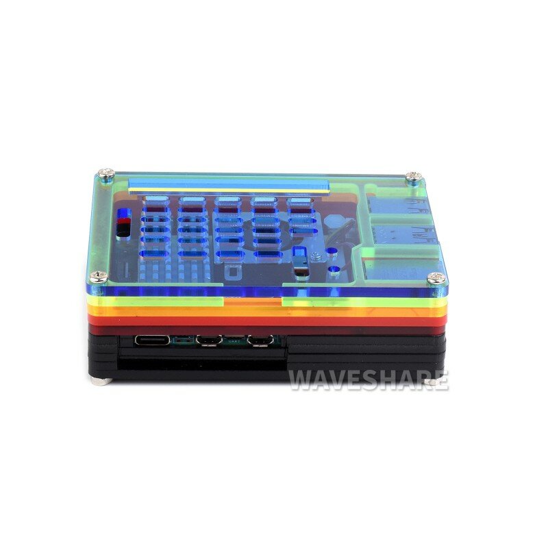 Waveshare Rainbow akrylowa obudowa do Raspberry Pi 5, kolorowa półprzezroczysta obudowa akrylowa, obsługuje instalację oficjalnej aktywnej chłodnicy