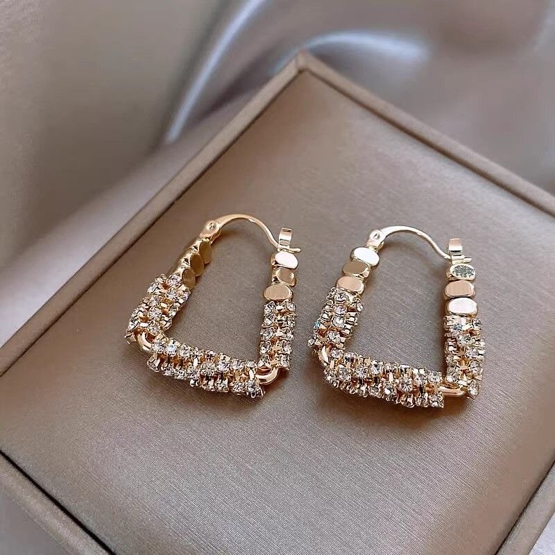 Orecchini ad anello con strass di Design di nicchia con chiusura a orecchio nuovi gioielli unici e squisiti scintillanti
