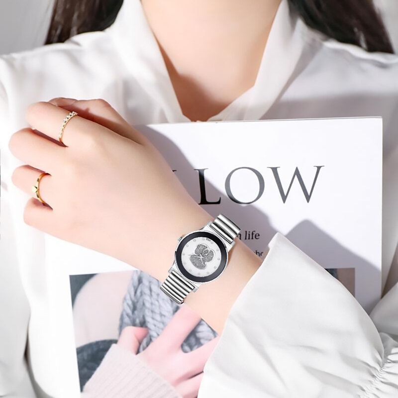 다이아몬드가있는 고급 숙녀 흑백 곰 심플한 디자인 브랜드 쿼츠 시계 패션 스트레치 노 버클 여성 드레스 시계 크리에이티브 시계 무료 배송