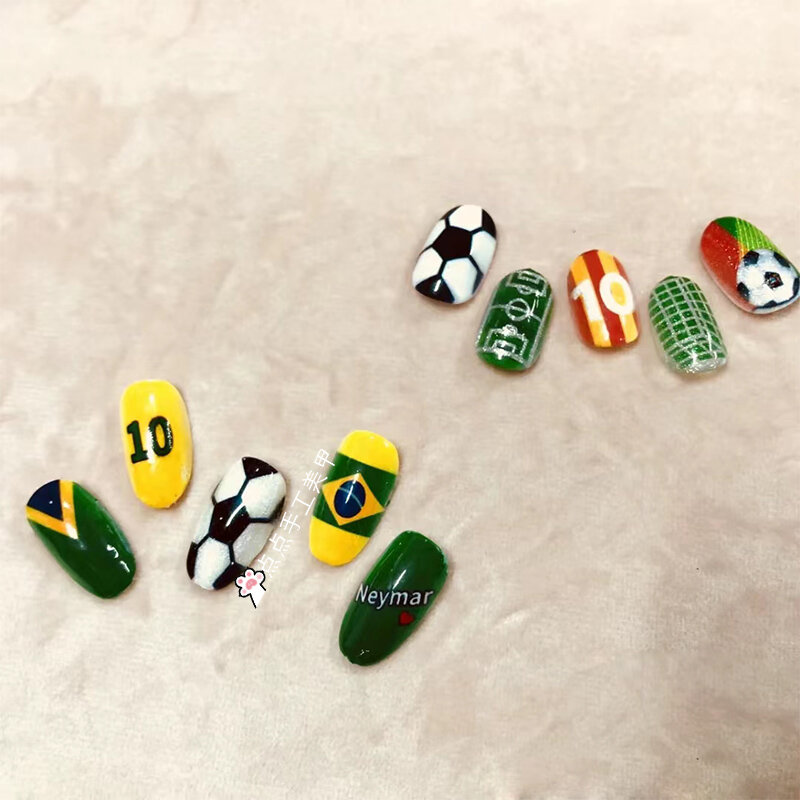 Customizável Futebol Nail Art Fãs Copa, Perímetro Nail Art com Pure Hand-Painted Futebol Equipes Vestindo bonito e divertido