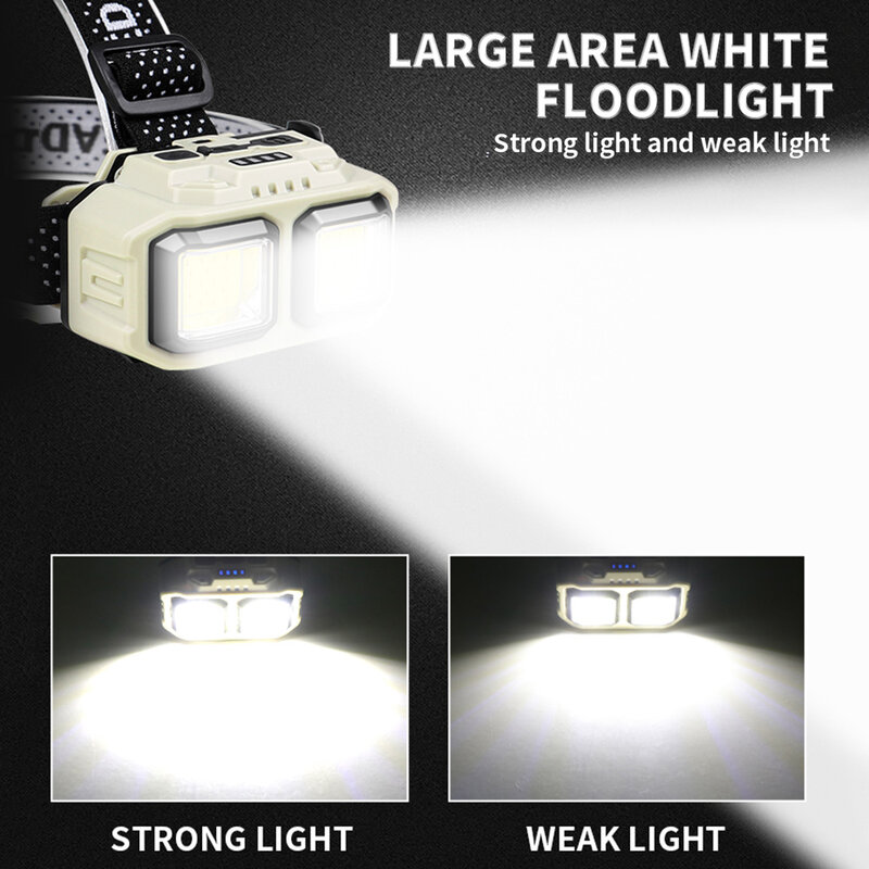 Farol de LED recarregável com luz branca e vermelha, farol impermeável, lanterna para camping ao ar livre e pesca, 1000 lumen