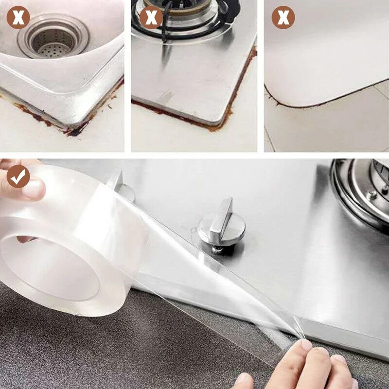 Chuveiro do banheiro de cozinha à prova dwaterproof água molde fita da prova pia banho fita tira selagem auto adesivo à prova dnano água nano fita
