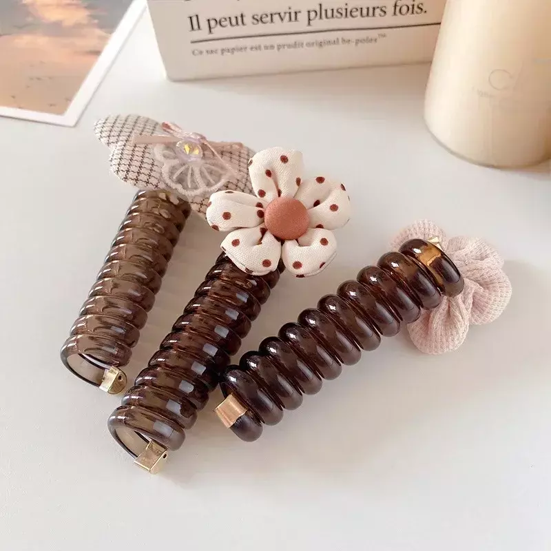 milk coffee color curly phone cord hair ring does not hurt hair, high elastic rubber band,flower hair rope,girl hair accessories