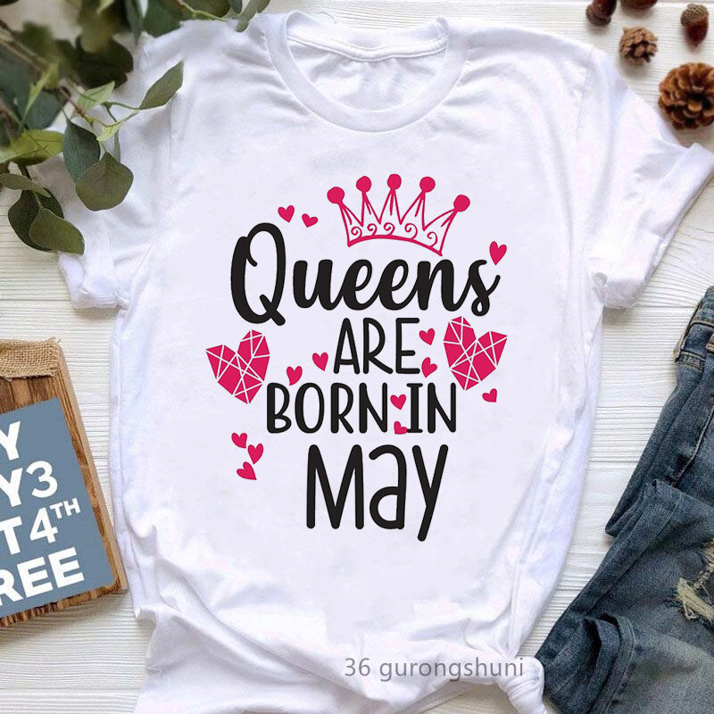 신착품 2022 여왕은 6 월/5 월/7 월 그라파이크 프린트 티셔츠, 여성 의류, 러브 크라운, 생일 선물, 티셔츠, 팜므