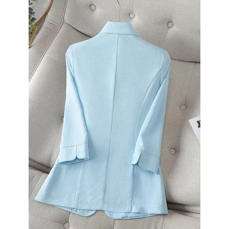 용수철 여름 여성 반팔 블레이저, 블루 옐로우 싱글 단추 슬림 재킷, 여성 비즈니스 작업복, 정장 코트