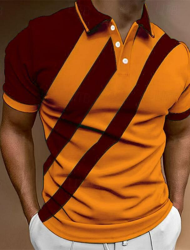 Summer Men's Golf Shirt Golf Polo Work Casual Lapel Short Sleeve Basic Color Block Button Spring & Summer Regular Fit Golf Shirt