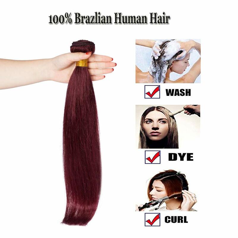 Remy cabelo humano tecer para mulheres, longo, sedoso, reto, não processado, virgem brasileira, extensões de trama, vinho tinto, 16-28 ", # 99J