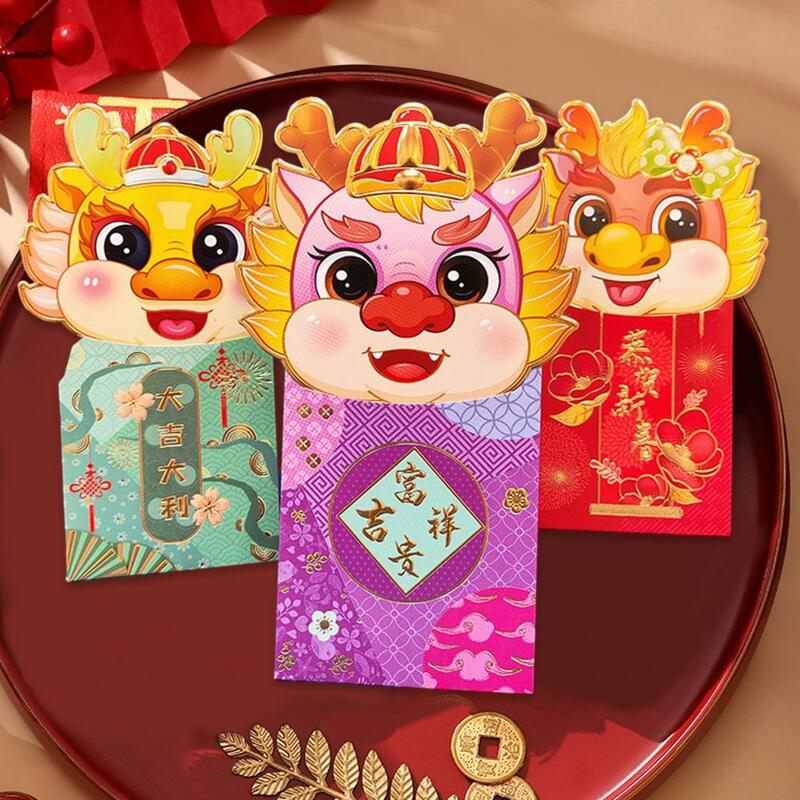 Buste per capodanno buste cinesi buste per Festival di primavera 2024 Design vibrante del drago dei cartoni animati per fortuna anno dei soldi del drago