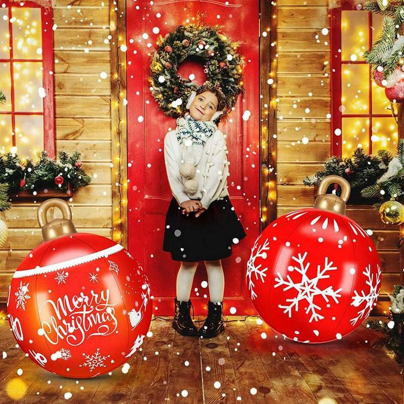 Рождественский декоративный шар, 24 дюйма, Гигантский Рождественский шар из ПВХ, надувной декоративный шар для рождества, искусственный шар, внутреннее и наружное украшение