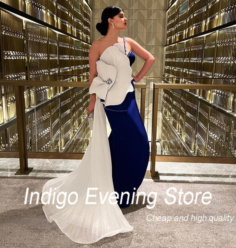 인디고 원숄더 스파게티 플라워 비즈, 여성용 무도회 드레스, 격식 있는 원피스, 2024 로브, 새로운 디자인