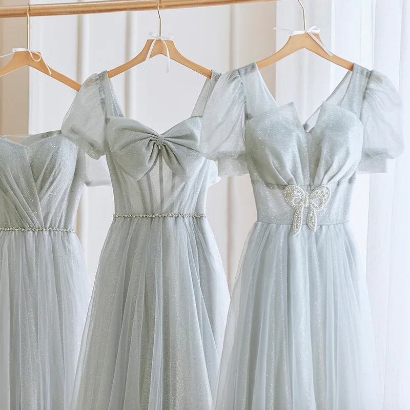 Women's gray bridesmaid dress spring long