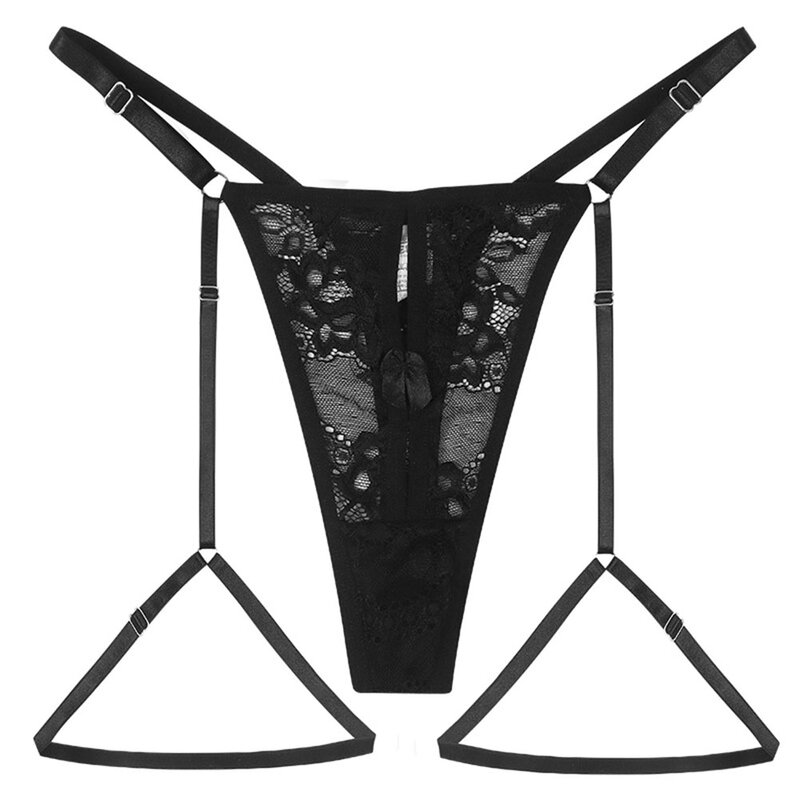 Culotte string en dentelle transparente pour femme, culotte évidée, caleçon sans entrejambe, jarretière, sous-vêtement environnemental, lingerie sexy, 7.0