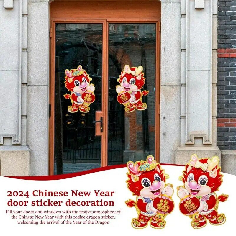 Naklejki na chiński smok rok 2024 szczęśliwej wiosny świąteczna naklejka okienna 3D znak fortuny tłoczenie na gorąco materiały na chiński nowy rok