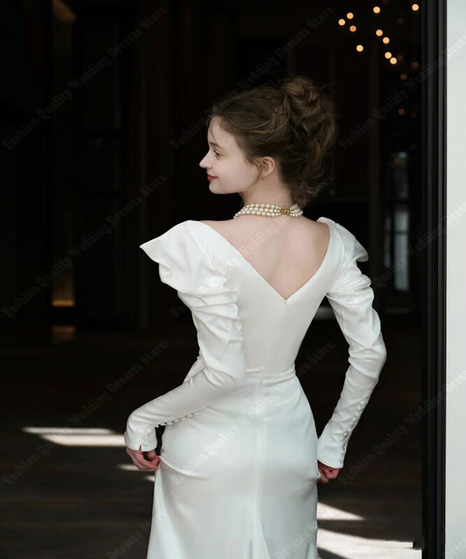 Gaun pengantin yang indah untuk pesta klasik cerah permukaan Satin gaun pernikahan terbaru anggun putri duyung Vestidos De Novia
