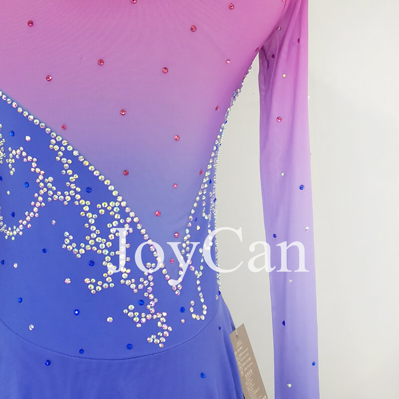 JoyCan Ice Figure  Skating  Dress Girls Purple Spandex Stretchy Mesh Competition Dance Wear Customized