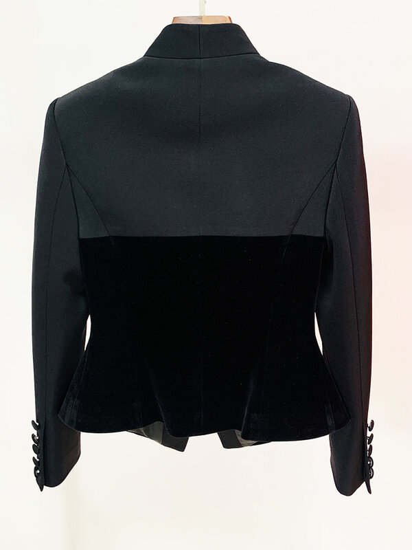เสื้อแจ็กเก็ตดีไซน์2024ใหม่ล่าสุดไฮสตรีทเบลเซอร์ผ้ากำมะหยี่แบบเย็บปะติดเข้ารูปของผู้หญิง