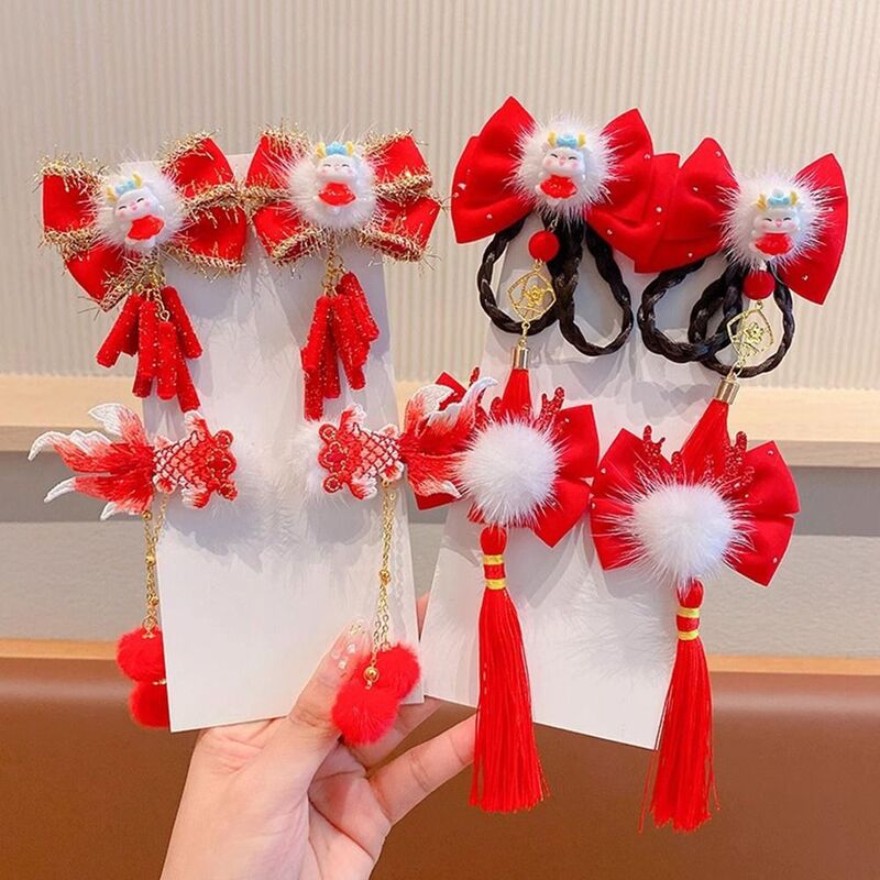 Red Mascot Dragon Horn Red Hairpin Cute Ancient Style Velvet New Year Hairpin Headwear Shiny Velvet Hairpins Girls