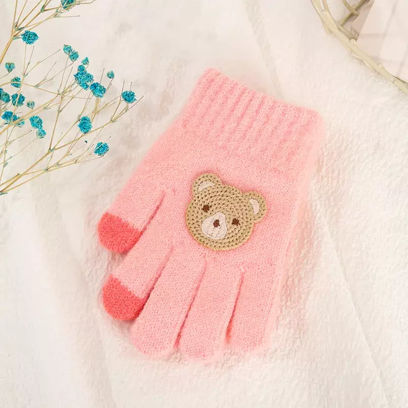ถุงมือเด็กผู้หญิงให้ความอบอุ่นสำหรับเด็กทารก, ถุงมือถักลายการ์ตูนหมีถุงมือกัดแบบหนาสำหรับเด็กวัยหัดเดินฤดูใบไม้ร่วงฤดูหนาว