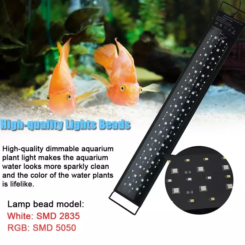Full LED Fish Precious Lighting, Lampe de croissance des plantes, Décoration d'aquarium, Étanche IP68, 24/7 V-100V, 30-60cm, 240