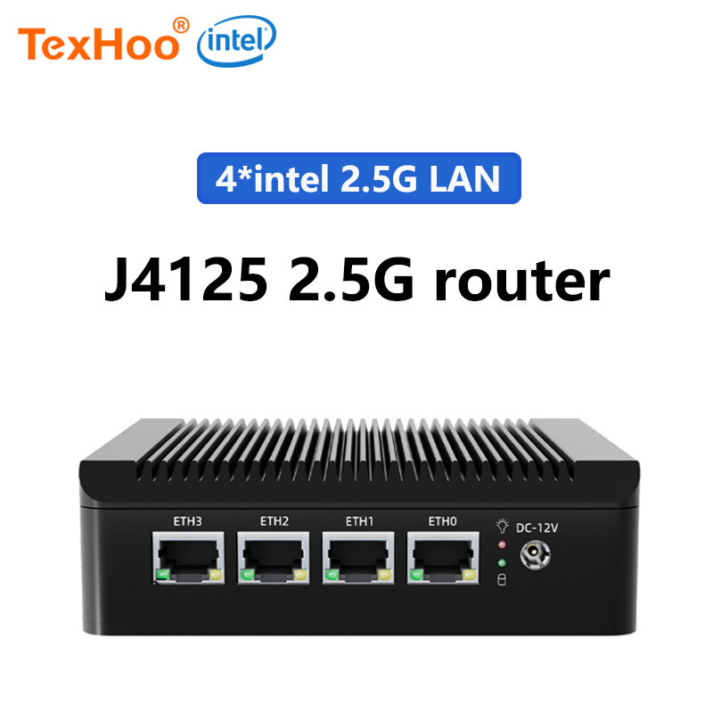 Fanless Firewall Router lembut Intel Celeron J4125 Quad Core, Pc Mini jaringan Pfsense 4GB 64GB Gateway 4 LAN I225 I226 2.5G N5095