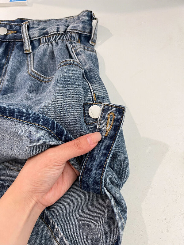Женские джинсовые шорты с завышенной талией, широкие синие шорты в стиле Харадзюку, уличная одежда в Корейском стиле, повседневные трапециевидные джинсовые шорты Y2k, лето 2023