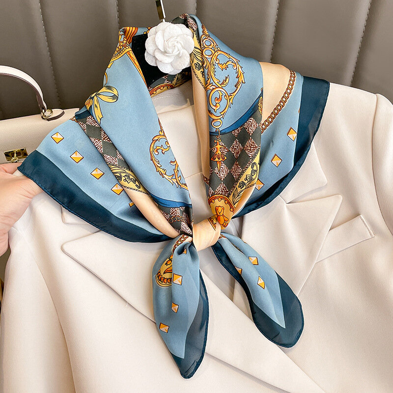 Pañuelo cuadrado de seda para mujer, Bandana con estampado, a la moda, 70x70cm, 2023